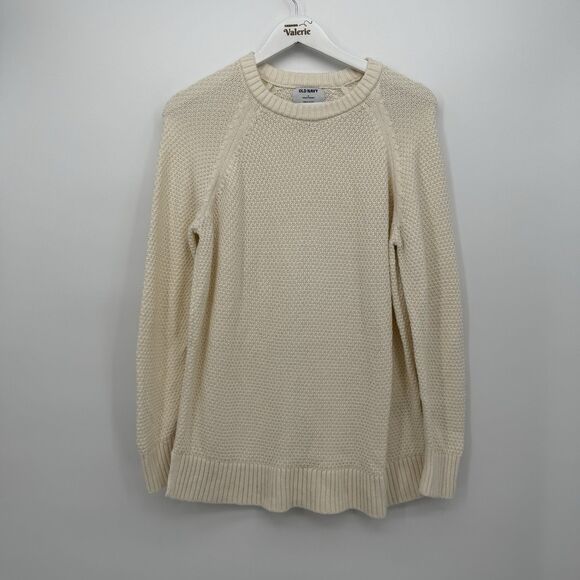 Old Navy Cream Crewneck Knit Sweater Size Small Oversized Fall Classic - Picture 1 of 9